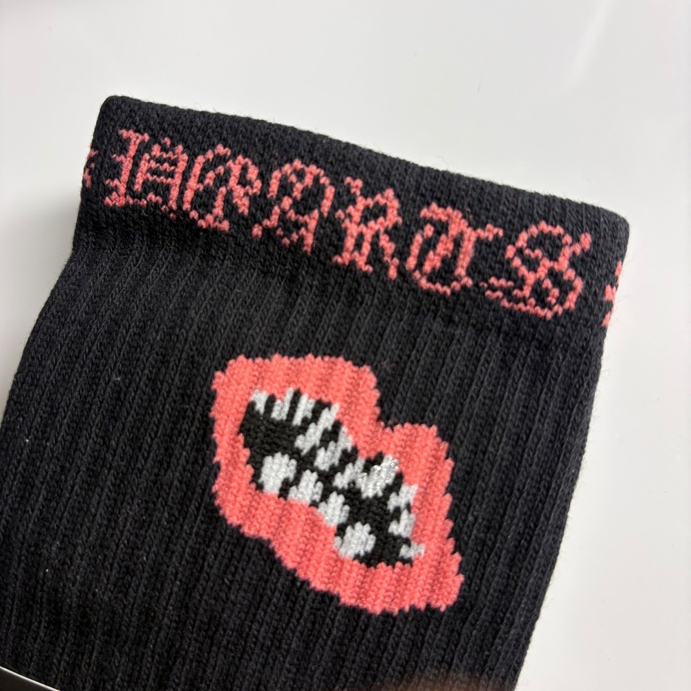 Chrome Hearts Matty Boy Chomper Lips Crew Socks Black Pink Large US 9-13 New